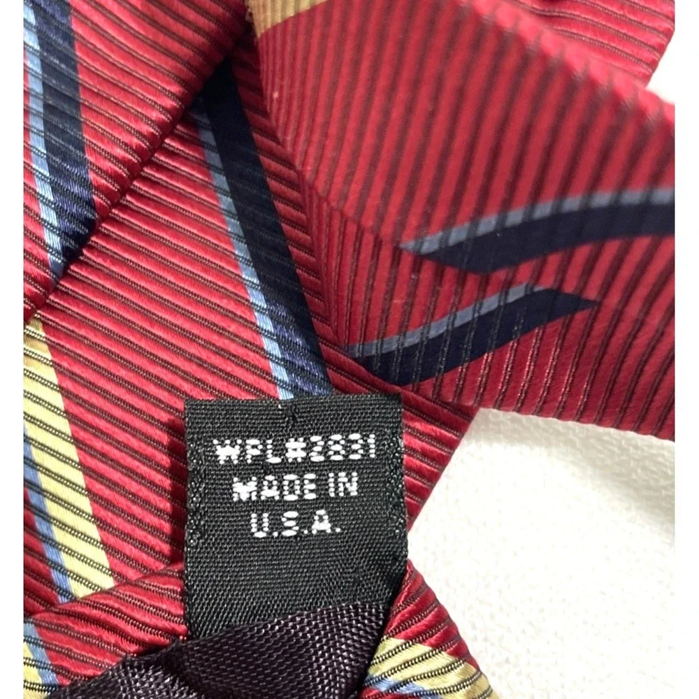 Vtg Talbots Kids Boys Silk Tie Red w/ Blue & Yellow Diagonal Stripe 3